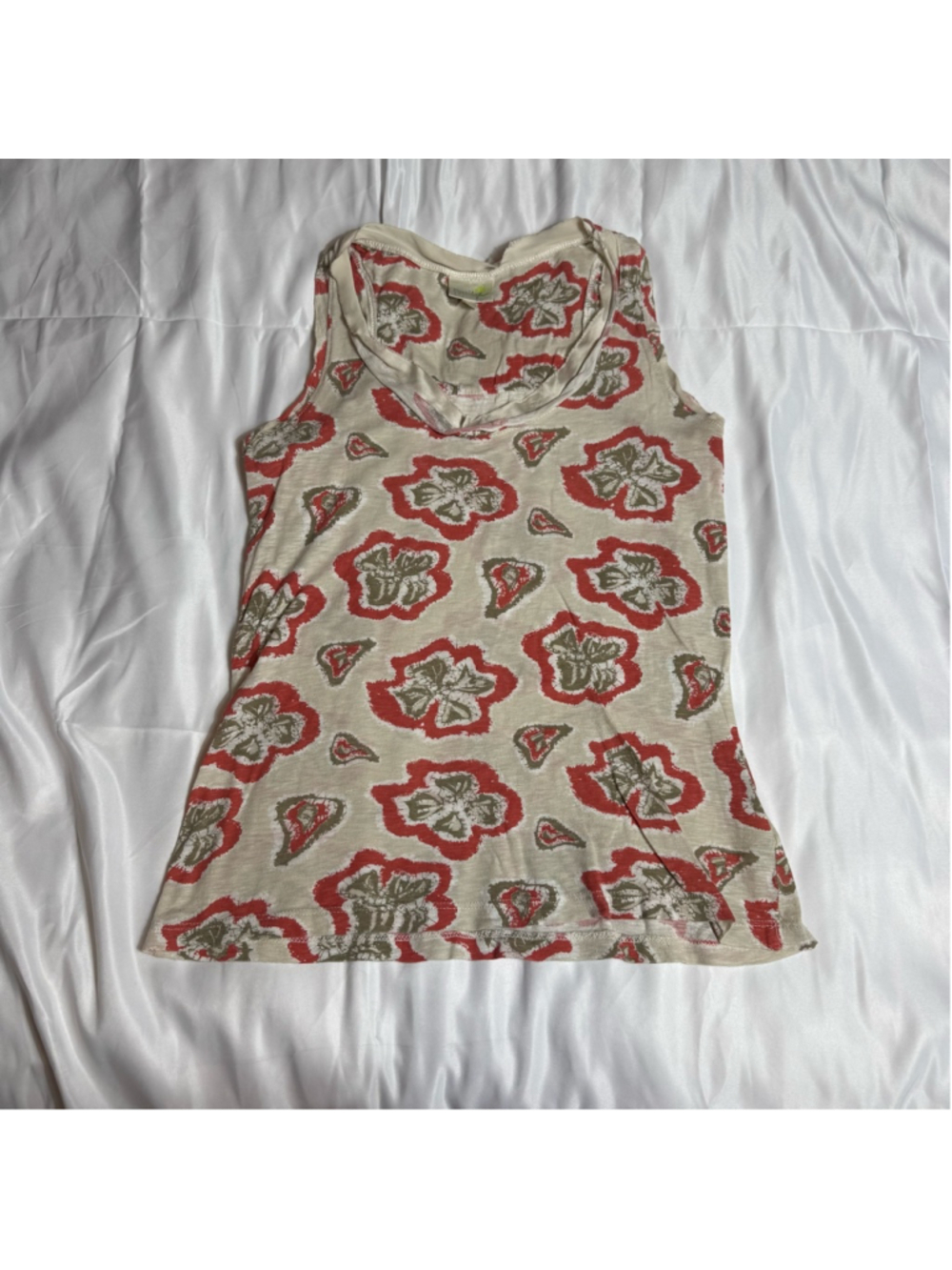 Women's Porridge Tank Top L Beige Red Floral Print